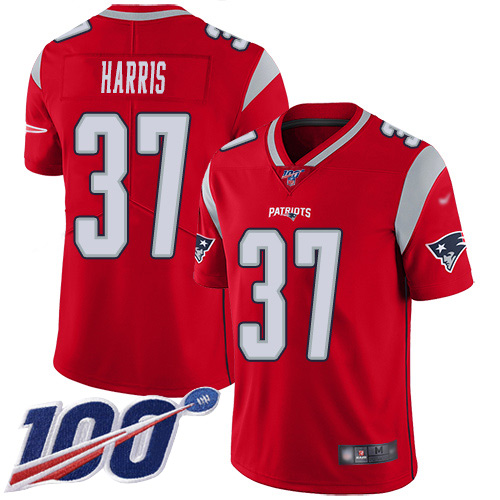 New England Patriots Football #37 100th Season Inverted Limited Red Men Damien Harris NFL Jersey->women nfl jersey->Women Jersey